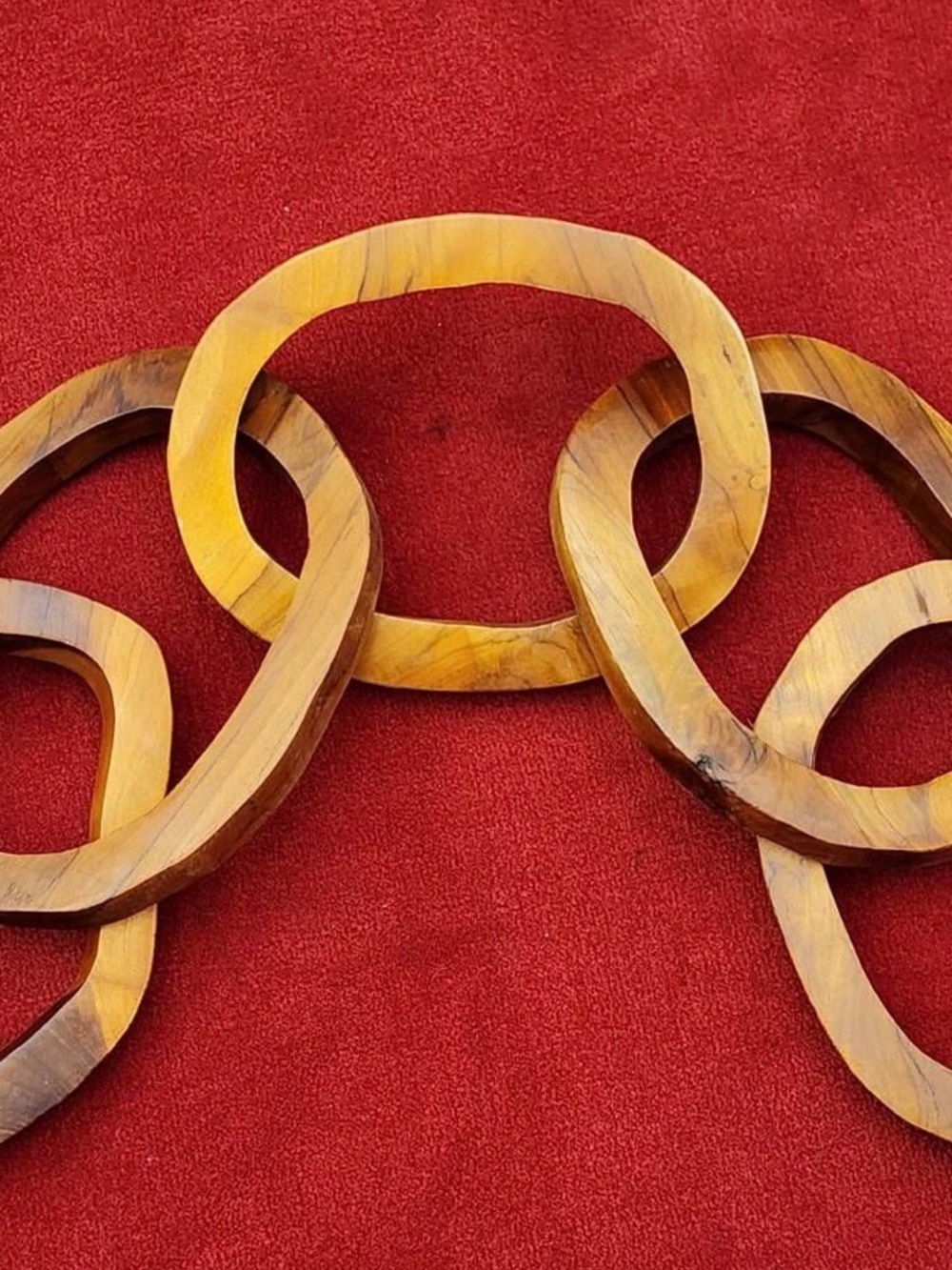 Oversized 45" Reclaimed Teak 5-Link Carved Wood Chain Sculpture